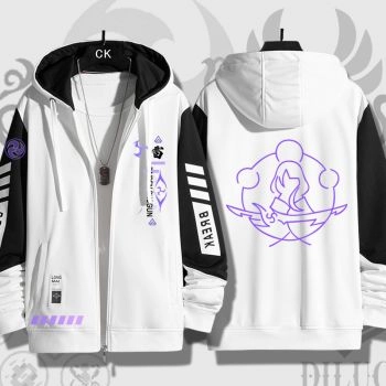 Cute White Genshin Impact Raiden Shogun Anime Zip-Up Hoodie