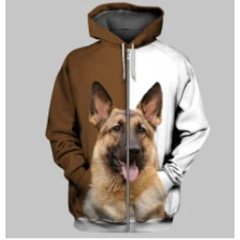 Cute Brown White Dog Pattern Animals Zip-Up Hoodie