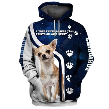 Popular White Blue Dog Pattern Animals Hoodie