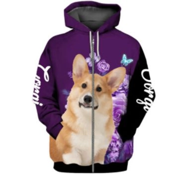 Cute And Loose Purple Dog Pattern Animals Zip-Up Hoodie