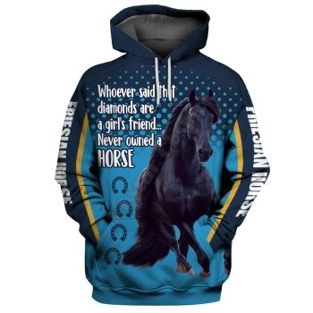 Cute And Loose Blue Horse Pattern Animals Hoodie