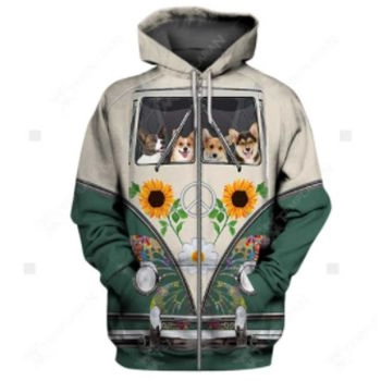 Temperament Brown Green Dog Pattern Animals Zip-Up Hoodie