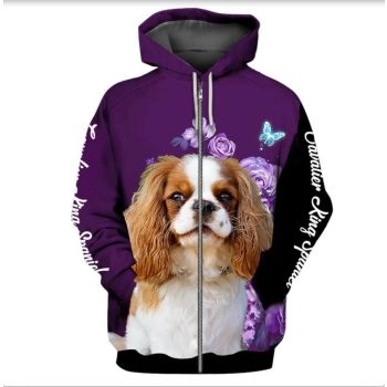 Oversize Purple Dog Pattern Animals Zip-Up Hoodie