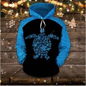 Gorgeous Black Blue Turtles Pattern Animals Hoodie