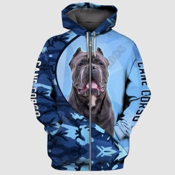 Cute And Loose Blue Dog Pattern Animals Zip-Up Hoodie