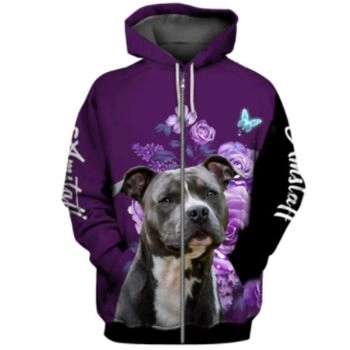 Precious Purple Dog Pattern Animals Zip-Up Hoodie