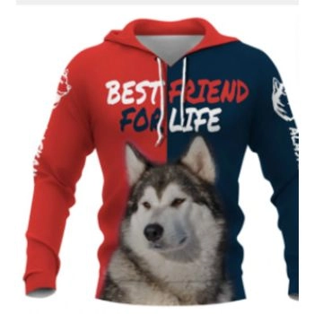 Fashion And Gorgeous Red Blue Dog Pattern Animals Hoodie