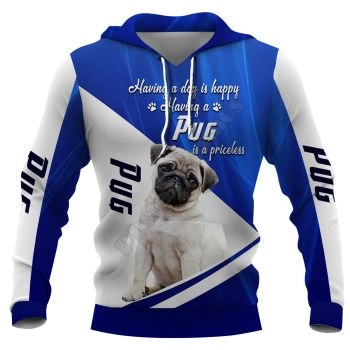 Vintage  Blue White Dog Pattern Animals Hoodie