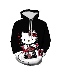 Cool black Kitty playing guitar hoodie