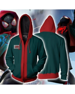 Spider: Into the Spider-Verse Hoodie &#8211; Miles Morales Zip Up Hoodie