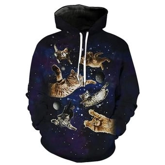 Loose Blue Cat Pattern Bitcoin Hoodie