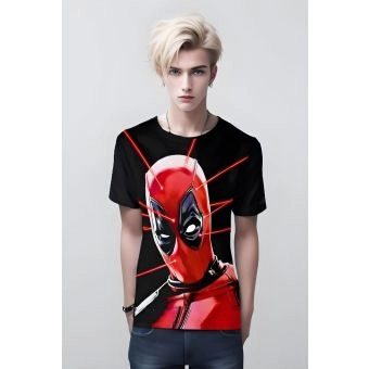 Dark Knight Crossover: Deadpool Meets Batman, A Black T-Shirt for Superhero Enthusiasts