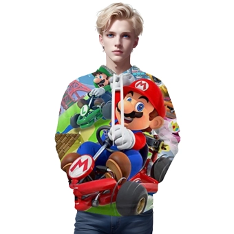Mario Hoodie &#8211; Mario Kart Colorful 3D Full Print Drawstring Hooded Pullover Sweatshirt
