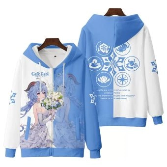 Atmospheric Genshin Impact Gan Yu Anime Zip-Up Light Blue Hoodie