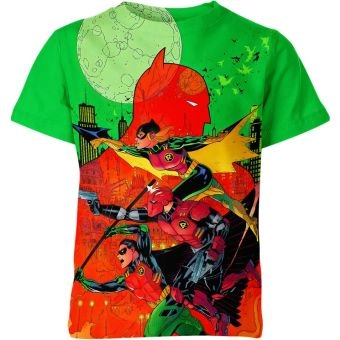 Featuring Heroic Team with the Batman And Robins T-Shirt in Green and Red
