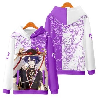 Chic Genshin Impact Scaramouche Anime White Purple Hoodie