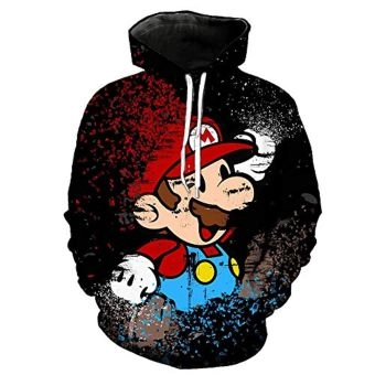 Mario Hoodie &#8211; Super Mario Black 3D Full Print Drawstring Hooded Pullover Sweatshirt