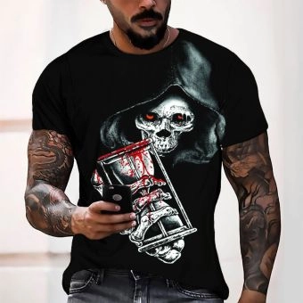 Black Street Skull Halloween Pattern 3D Printed T-Shirto