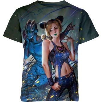 Nature's Wrath - Jolyne Cujoh and Stone Free Jojo's Bizarre Adventure Shirt in Forest Green