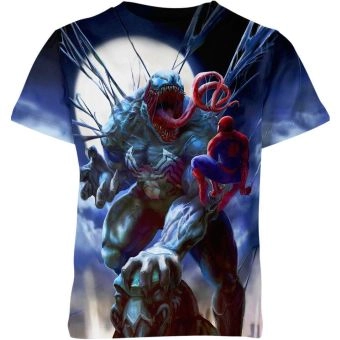 Spidey Showdown: Venom vs Spider Man Black T-Shirt for Marvel Fans