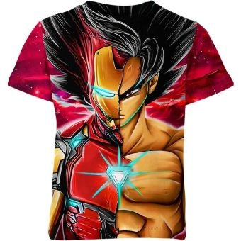 Iron Man X Son Goku Dragon Ball Z Shirt - Scarlet Fusion of Heroes - Powerful Avengers and Saiyan Warriors